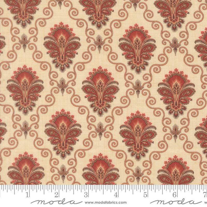 Le Jardin Rouge Camomille Paisley Damask Pearl French General MODA 36153 14 HALF YARD