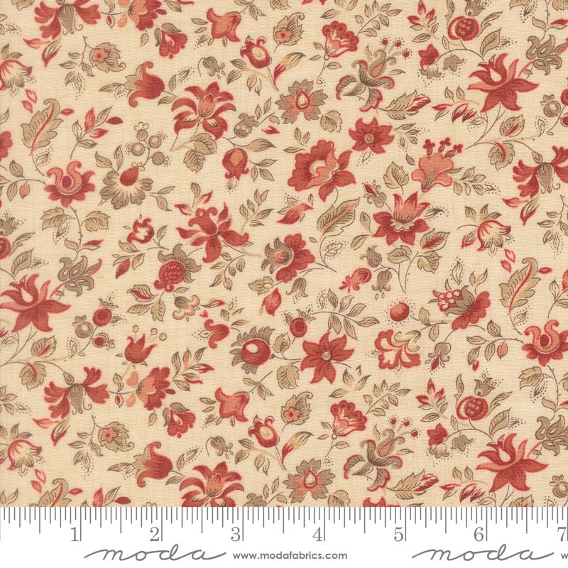 Le Jardin Rouge Clemenceau Florals Pearl French General MODA 36154 14 HALF YARD