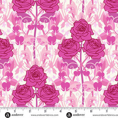 HEART NOUVEAU LOVE IN BLOOM LAERNDULA EYE CANDY QUILTS ANDOVER FABRICS A-1310-E HALF YARD