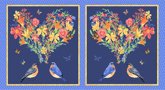 Lovebirds Blue Two Can 24" Panel Andover A-9861-B 50M