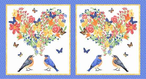 Lovebirds White Two Can Art 2/3 Yard Panel A-9861-L 44M