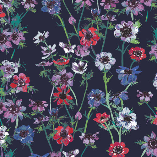 ANEMONE STUDY MIDNIGHT ART GALLERY FABRICS AGF AQU66752 HALF YARD