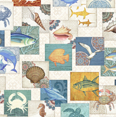 Sea Life Patch 108" 3-Yard Wide Back Dan Morris QT Fabrics