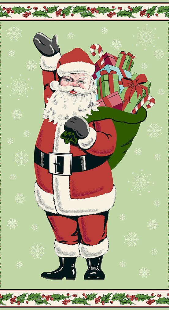 Santa Retro Ho Ho Green 2/3 Yard Panel A-971-G Andover 46M