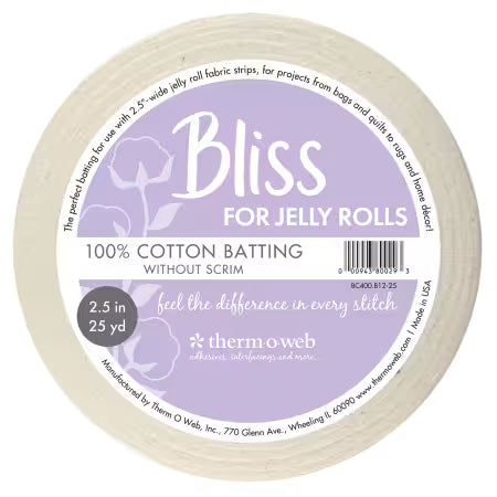 Bliss 100% Cotton Jelly Roll Batting 2.5" x 25 yards Therm-O-Web BC400-B12-25