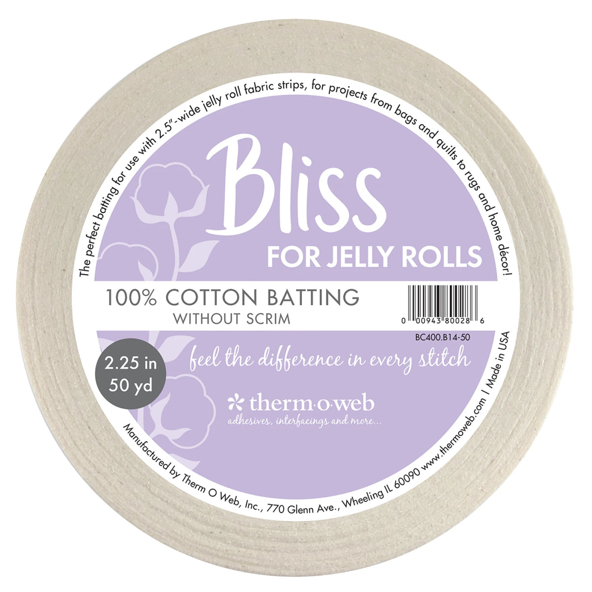 Bliss Therm-O-Web BC400-B14-50 Jelly Roll Batting 2.5" x 50 yards
