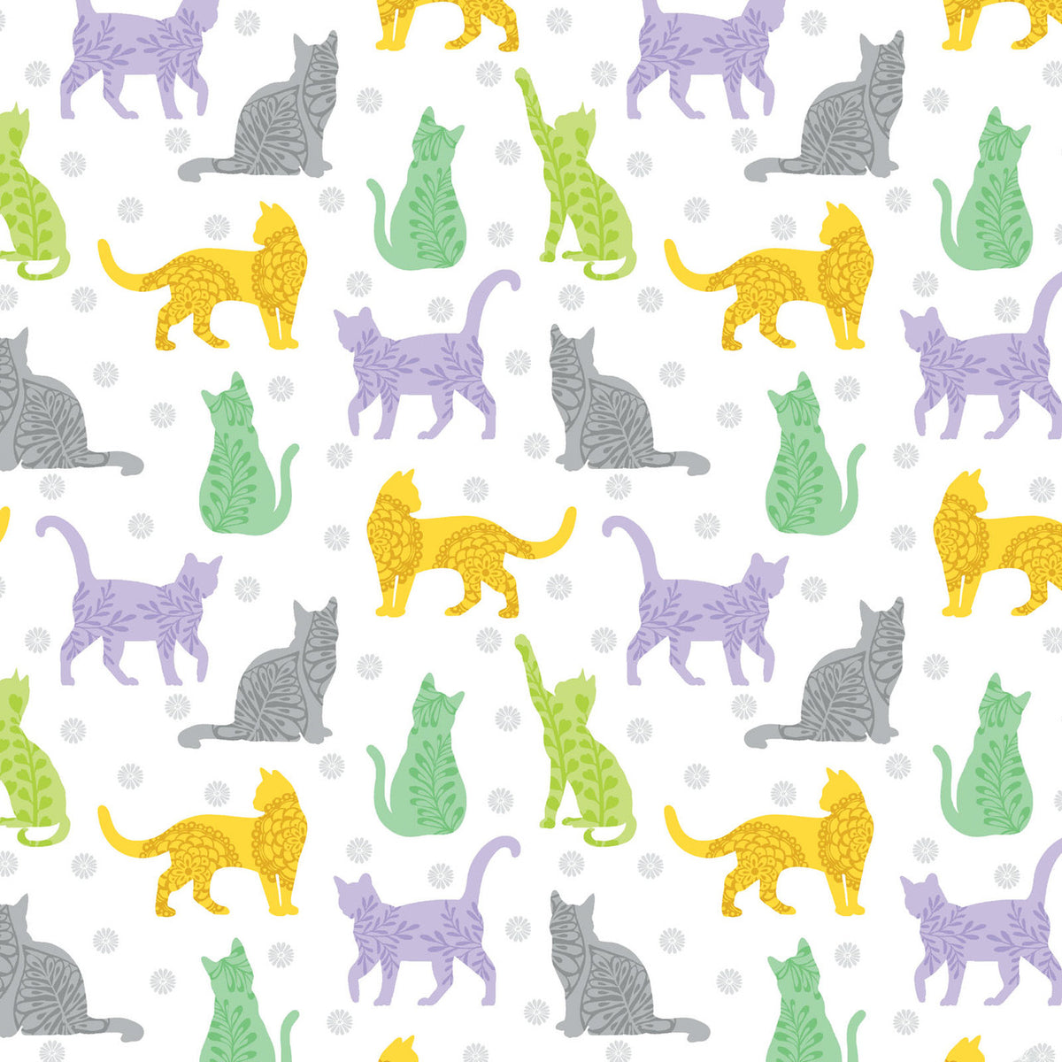 Cozy Cats 1635709B Kitty Sunshine White/Multi Cherry Guidry Benartex Half Yard