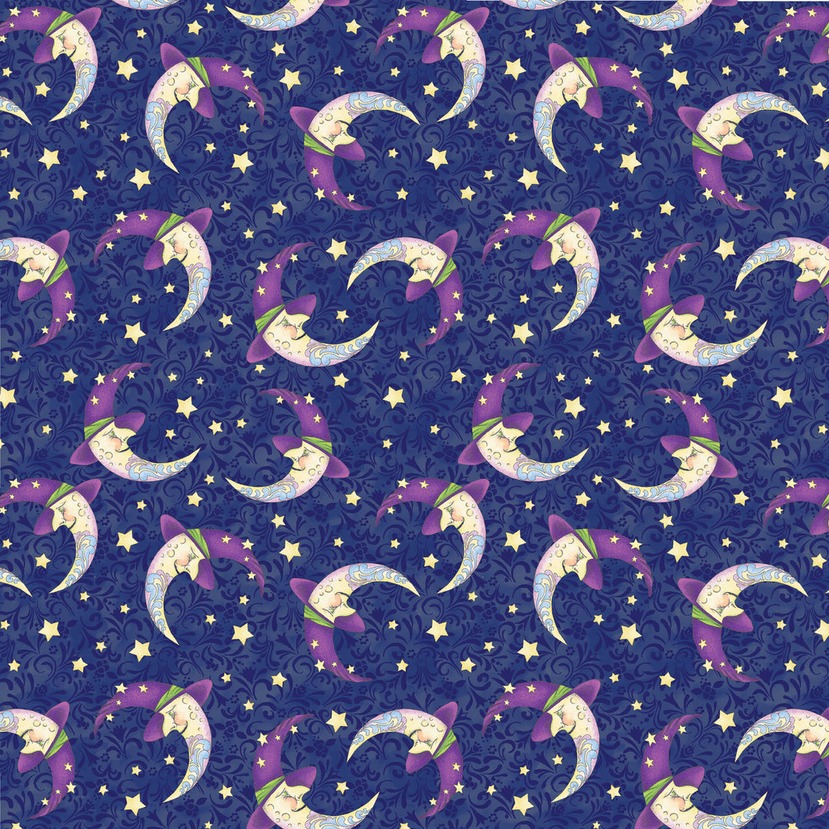 All Hallows’ Eve 1652458B Halloween Moon Navy Jim Shore Benartex Half Yard