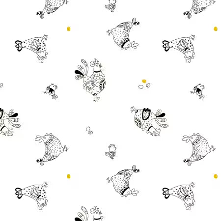 Lower the Volume Hens White Blank Quilting BQ1951-01 Half Yard