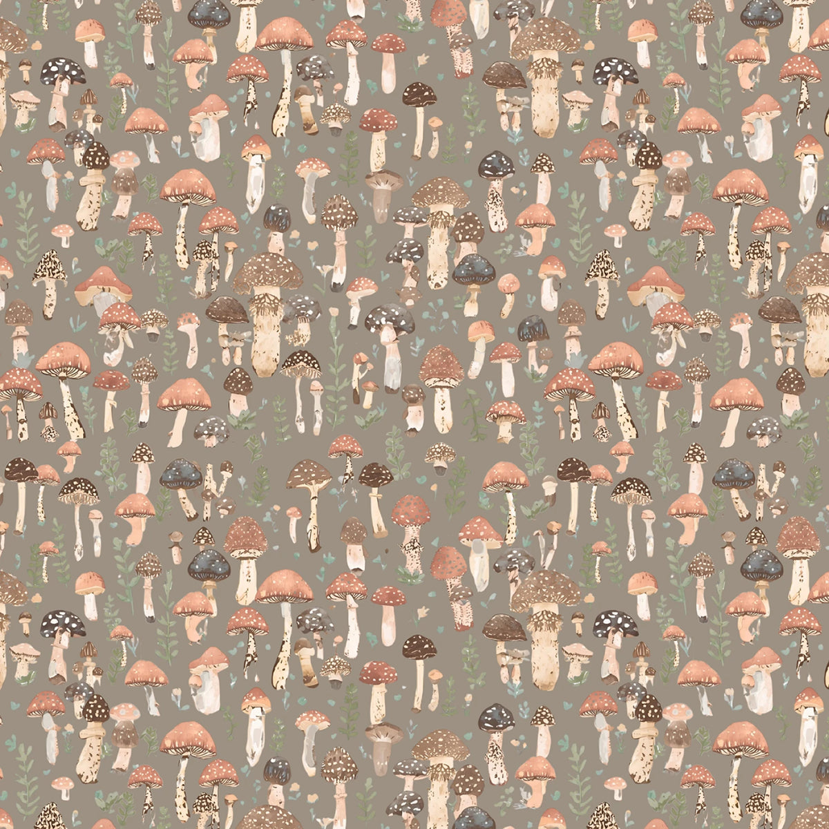 Wildwood Whimsy Woodland Brown Watercolor Mushrooms BQ3204-38 Juliah Tiedemann Blank Quilting Half Yard