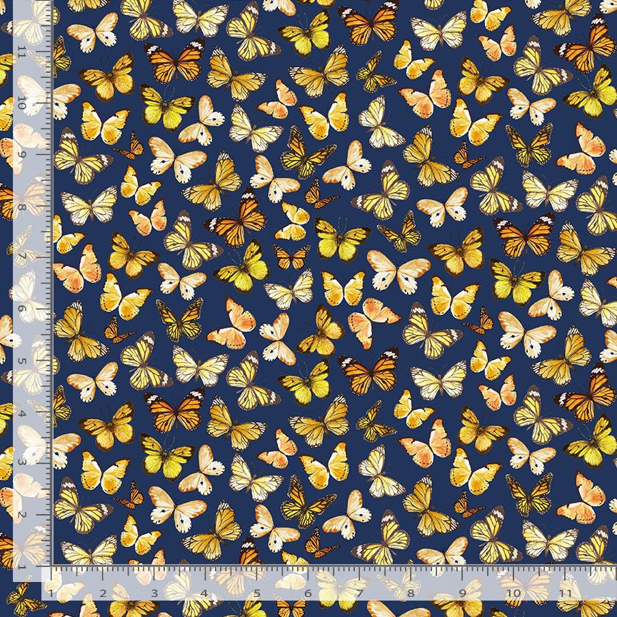 Timeless Treasures Sunflower Farm BUG-CD3367 Tossed Butterflies, Navy 15 Yard Bolt