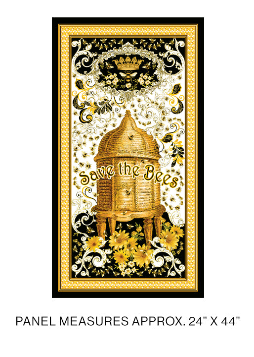 BUZZWORTHY PANEL BLACK/GOLD  KANVAS STUDIO BENARTEX 9967M12B HALF YARD