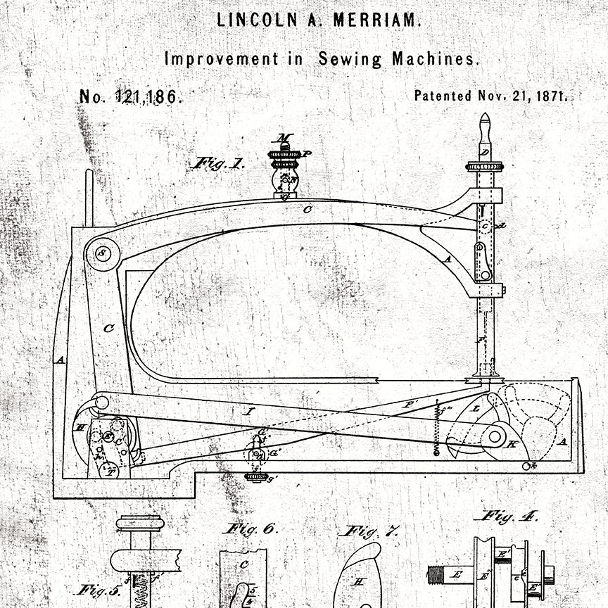 Sew Journal Sewing Machine Patent White C13877-WHITE J. Wecker Frisch Riley Blake Half Yard