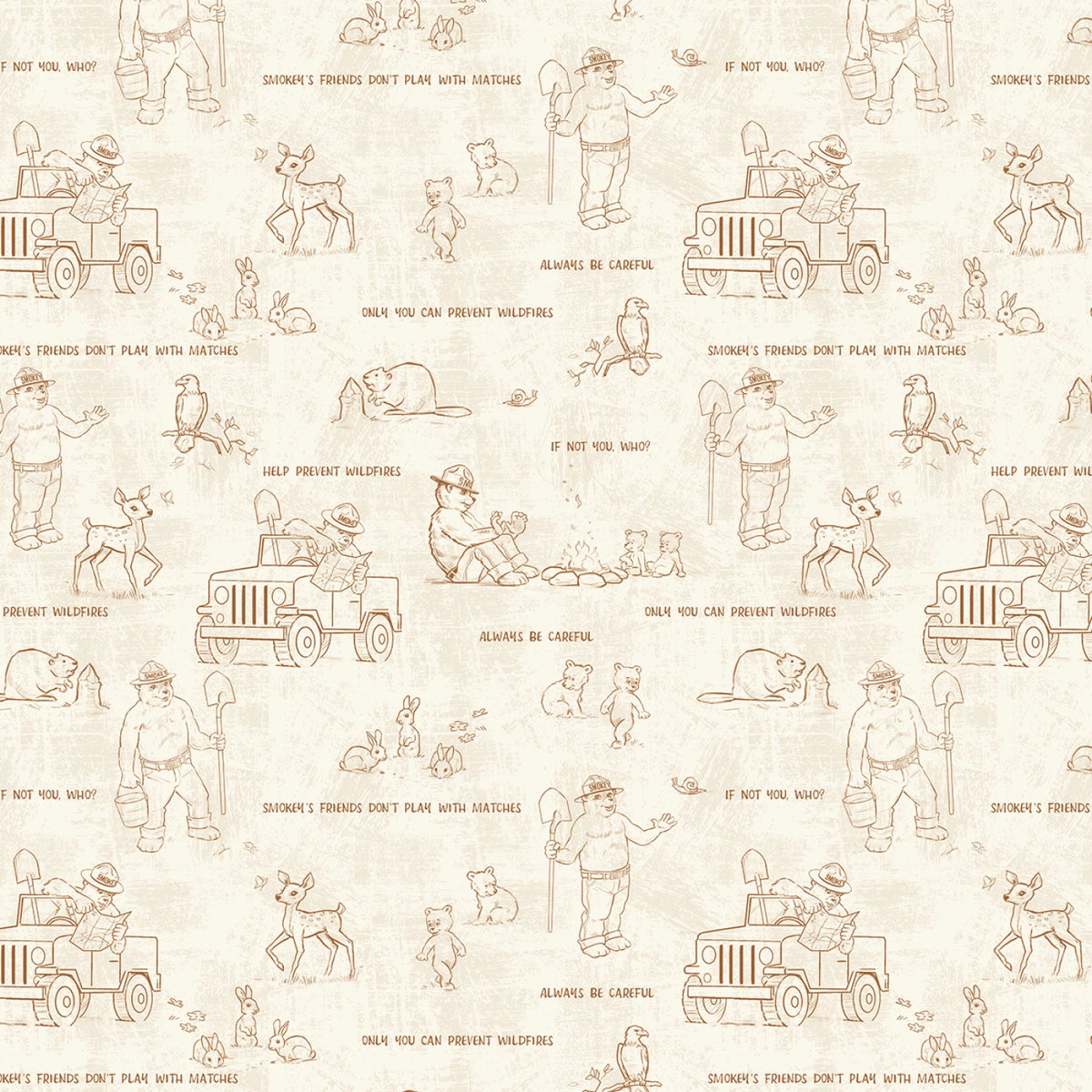 OUTLINES CREAM FRIENDS OF SMOKEY BEAR RBD COLLECTION RILEY BLAKE DESIGNS C16504R-CREAM HALF YARD
