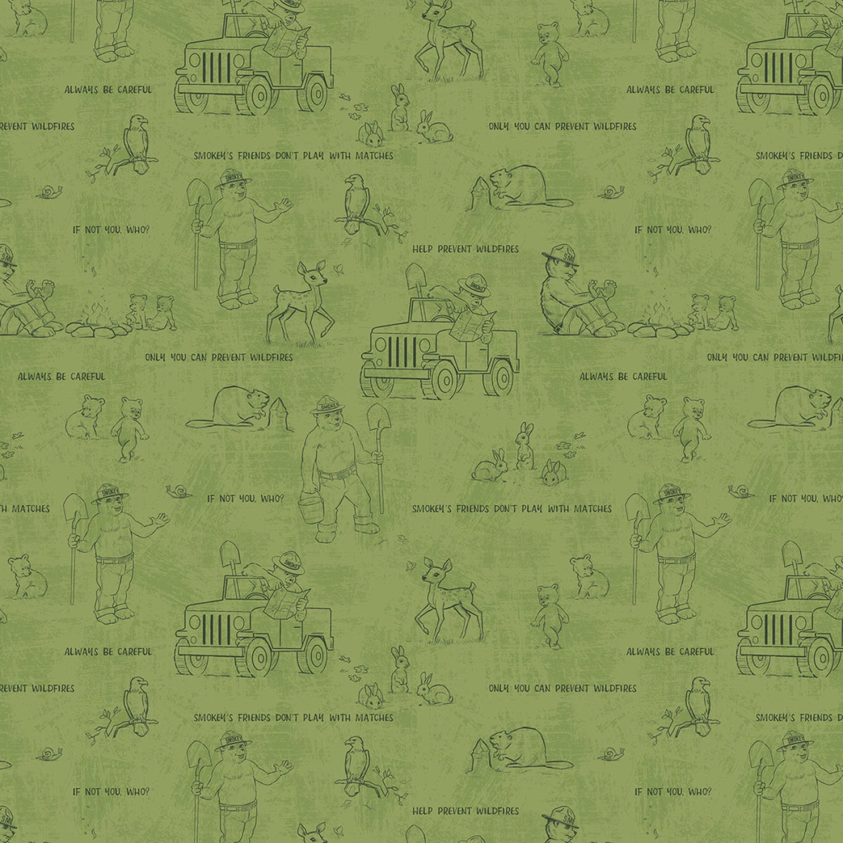 OUTLINES GRASS FRIENDS OF SMOKEY BEAR RBD COLLECTION RILEY BLAKE DESIGNS C16504R-GRASS HALF YARD