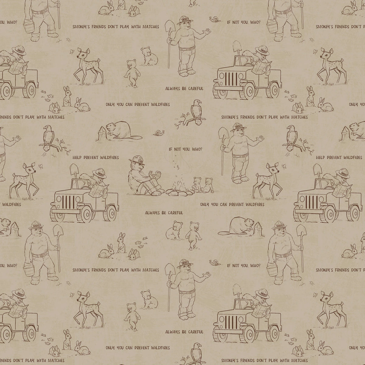 OUTLINES SAND FRIENDS OF SMOKEY BEAR RBD COLLECTION RILEY BLAKE DESIGNS C16504R-SAND HALF YARD