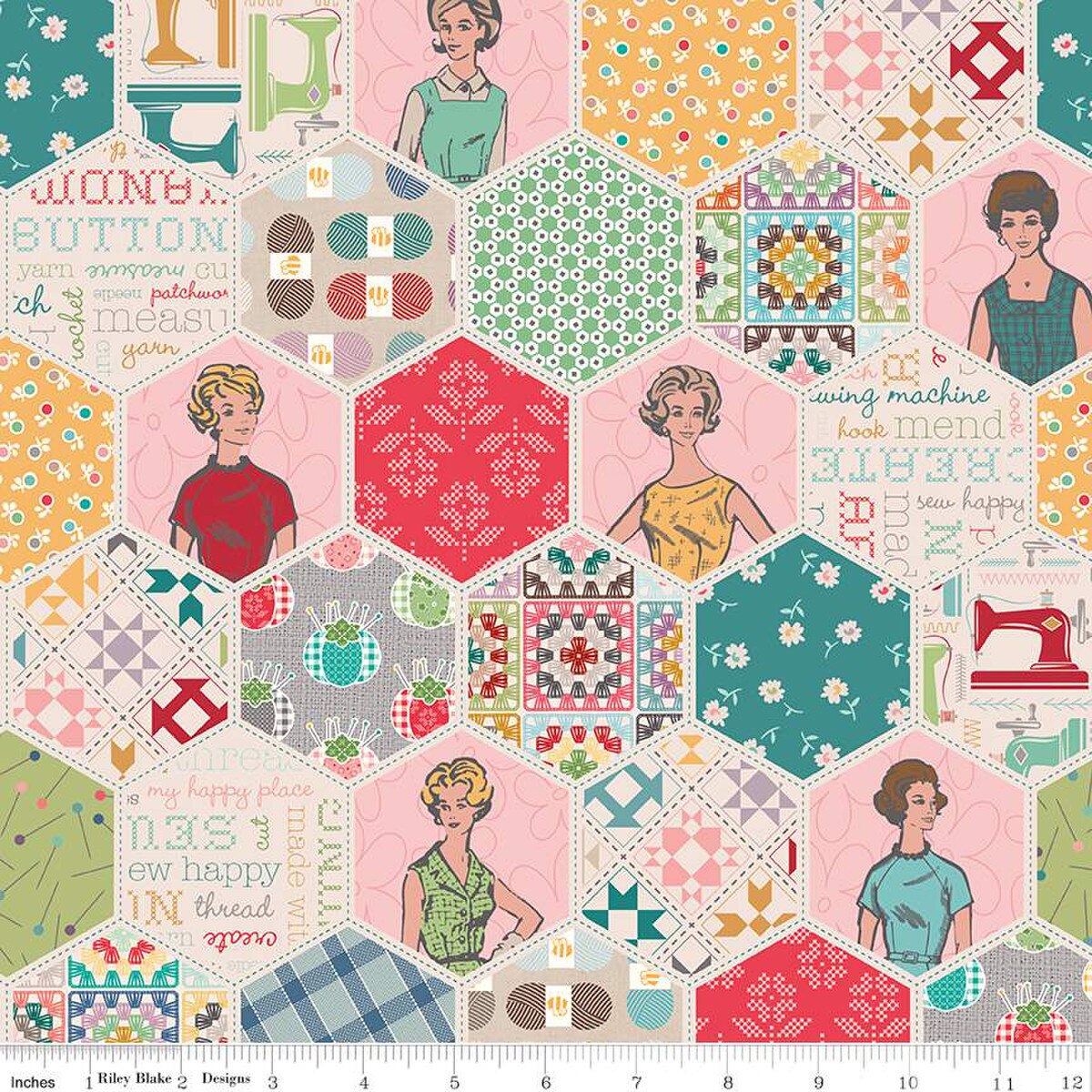 Chunky Thread Sew Happy Multi Hexi Lori Holt C16730-MULTI Riley Blake