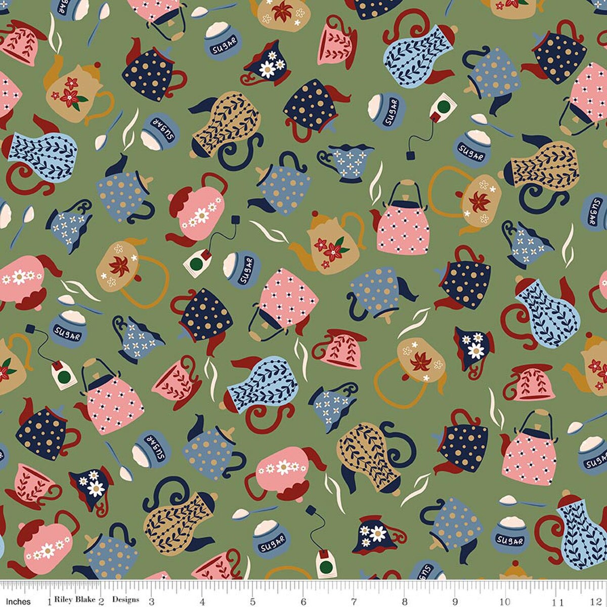 A Spoonful of Sugar Tea & Sugar Green Jennifer Long C17082­-GREEN Riley Blake Half Yard