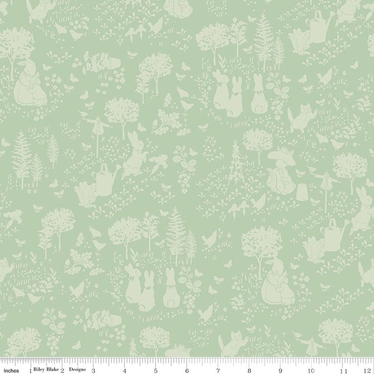 Peter Rabbit & Benjamin Bunny Tonal Garden Green C17251-GREEN Beatrix Potter Riley Blake Half Yard