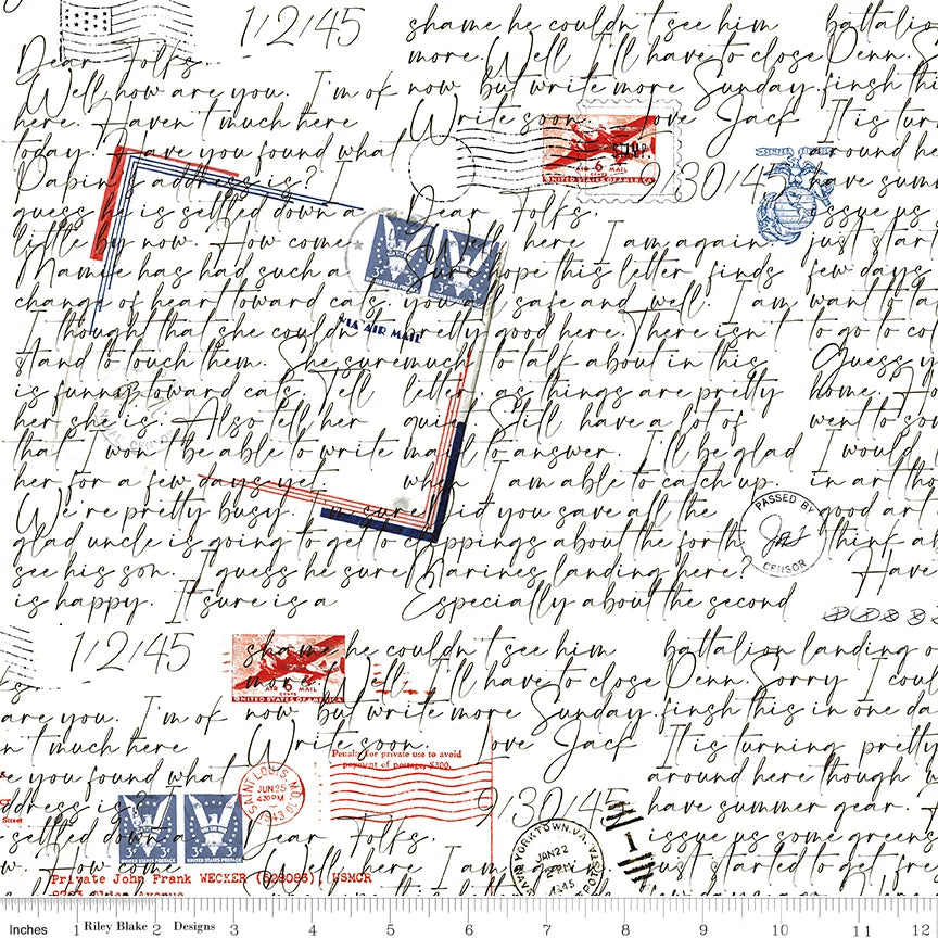 Sew America Dear Folks WWII White C17347-WHITE J. Wecker Frisch Riley Blake Half Yard