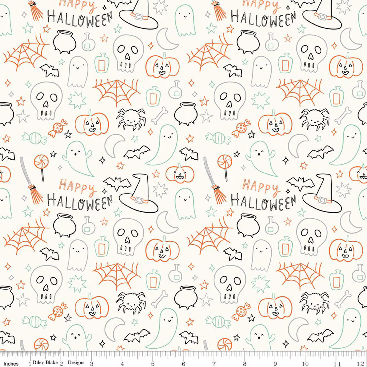 Frank and Friends C17476­-CLOUD Halloween Icons Cloud My Mind's Eye Riley Blake Half Yard