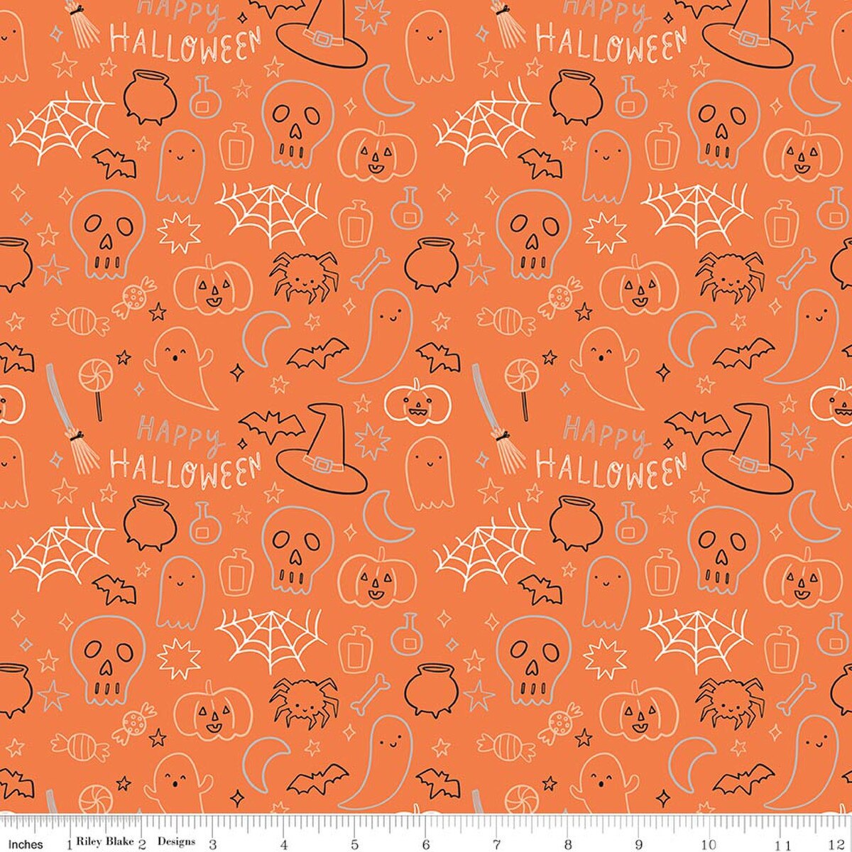 Frank and Friends Halloween Icons Orange C17476-ORANGE My Mind's Eye Riley Blake Half Yard