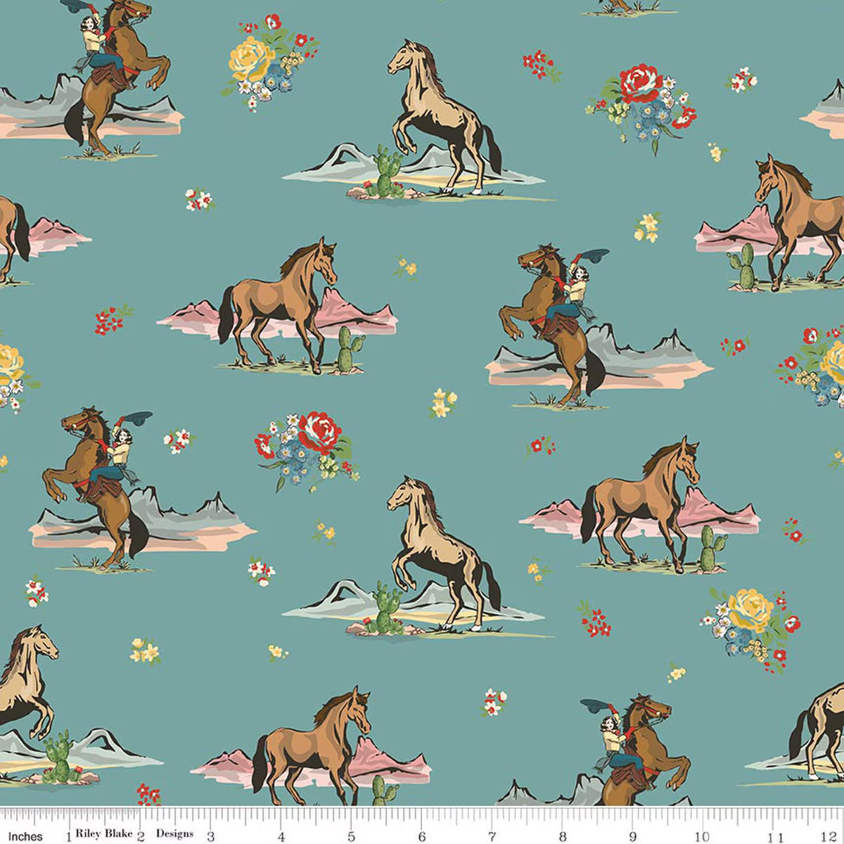 Cowgirl Main Blue Echo Park Paper Co. for Riley Blake C17480­-BLUE Half Yard