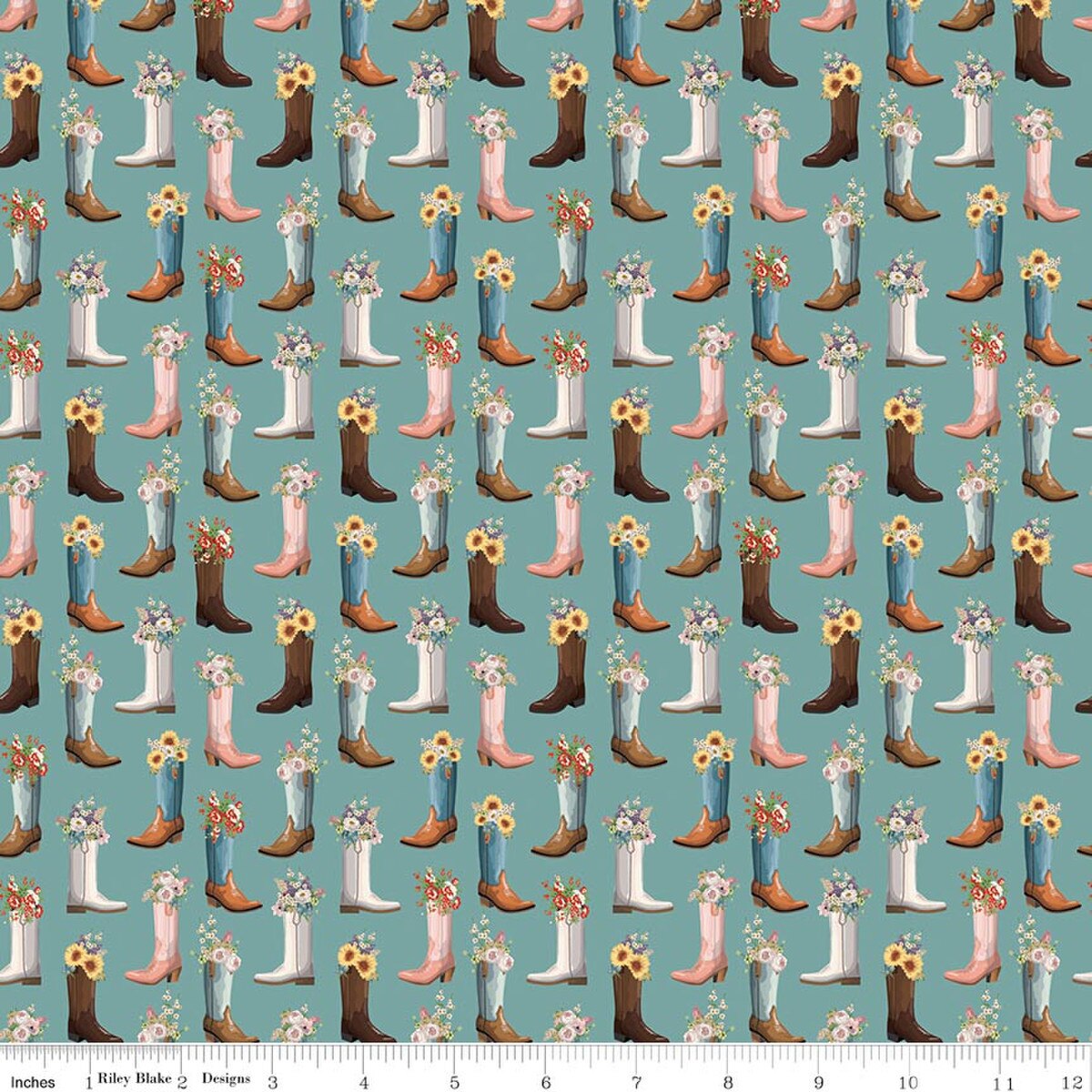 Cowgirl Boots Blue Echo Park Paper Co. Riley Blake C17484­-BLUE Half Yard