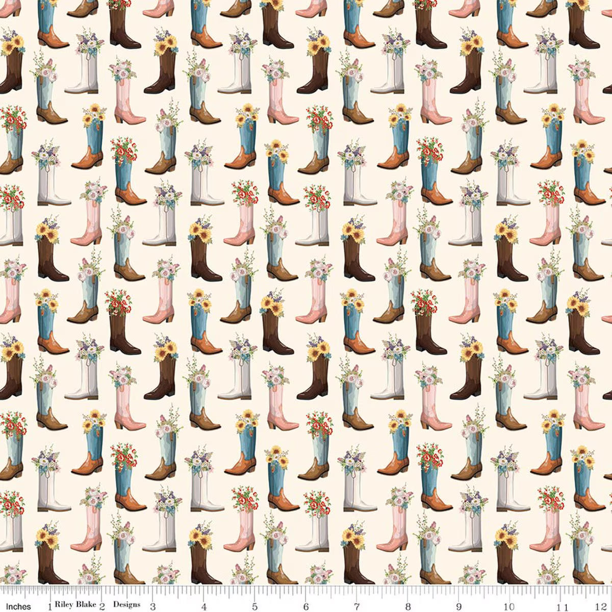 Cowgirl Boots Cream Echo Park Paper Co. Riley Blake C17484­-CREAM Half Yard