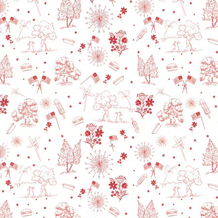 Firework Fields Independence Toile White C17581R-WHITE Half Yard