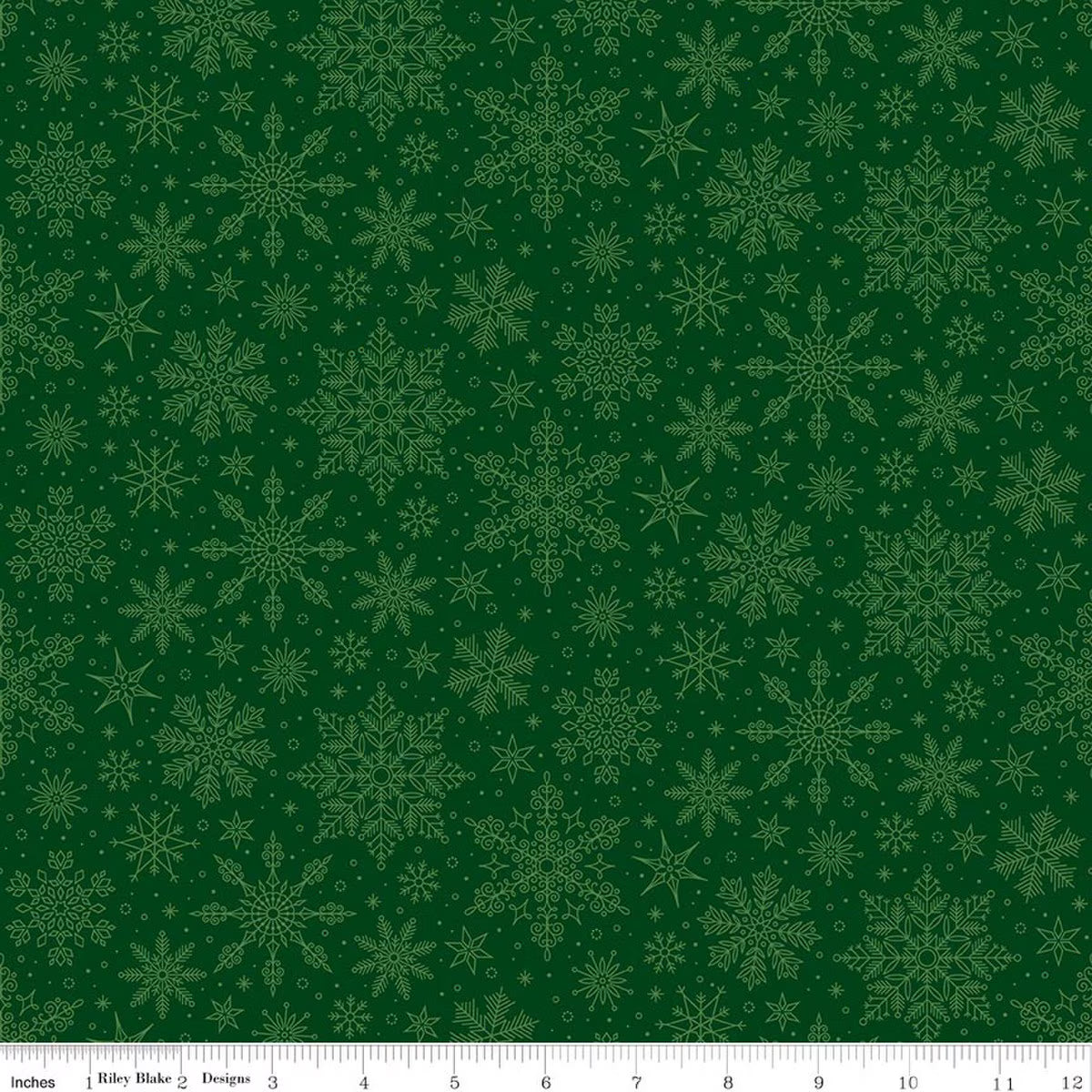Poinsettias at Christmas Snowflakes Green C17635-GREEN Riley Blake Half Yard