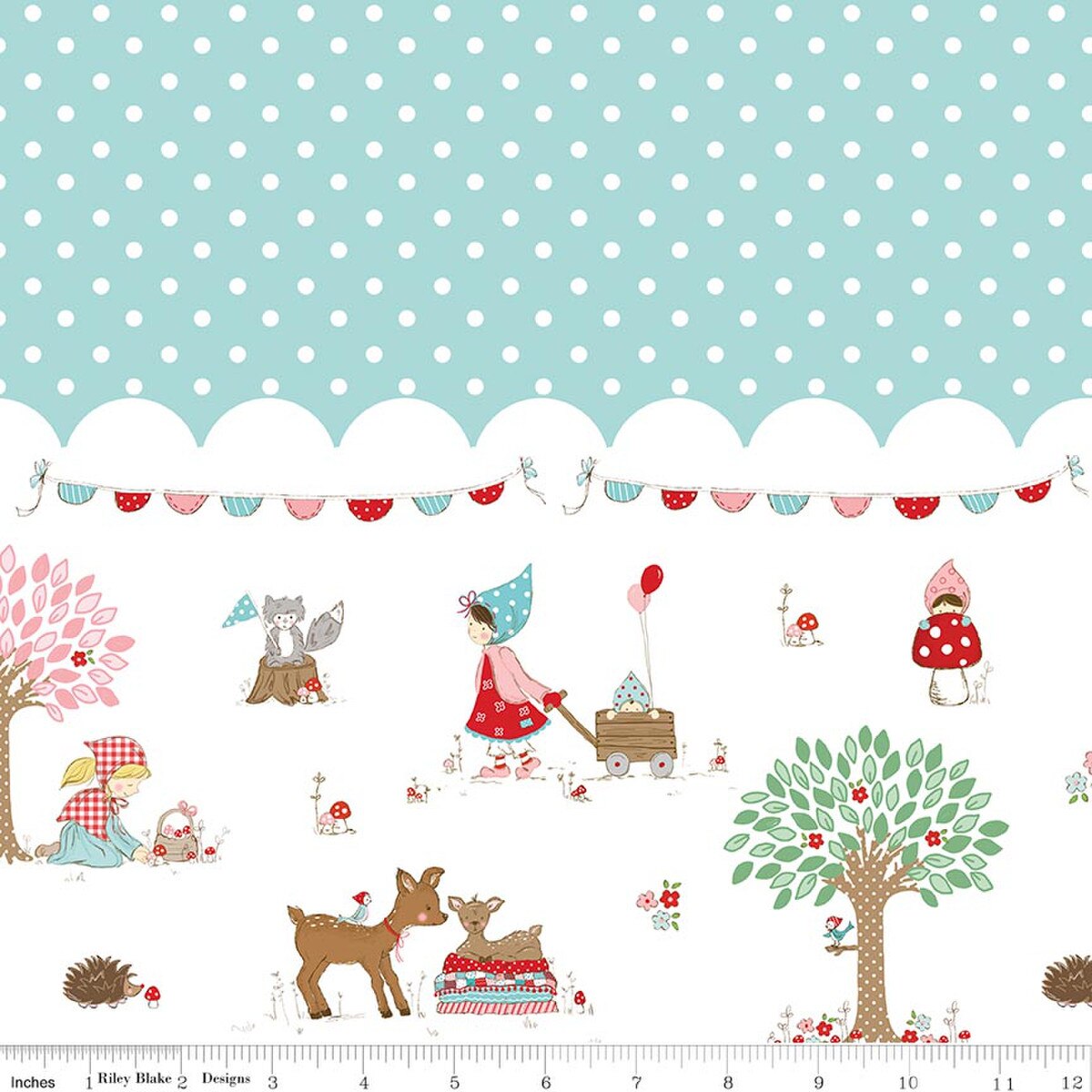 Whimsical Woodland C17648­-AQUA Border Print Aqua Tasha Noel Riley Blake Half Yard