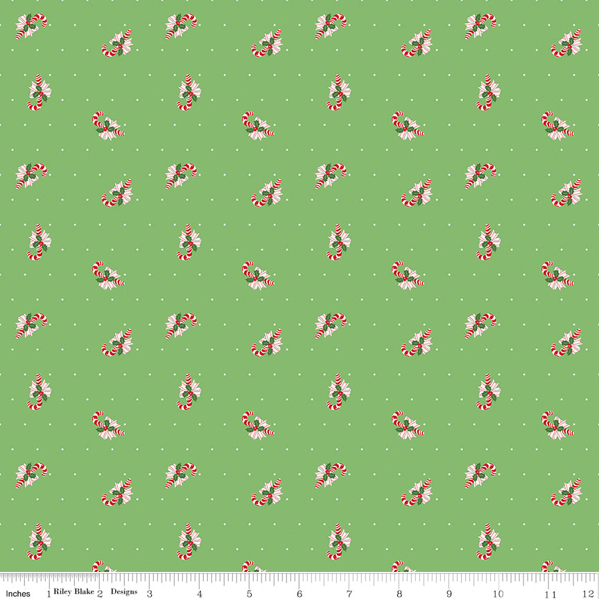 Claus & Co. Candy Cane Toss Green Riley Blake C17746-GREEN Half Yard