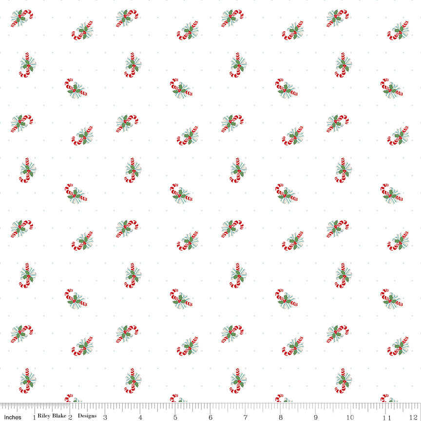 Claus & Co. Candy Cane Toss White Riley Blake C17746-WHITE Half Yard
