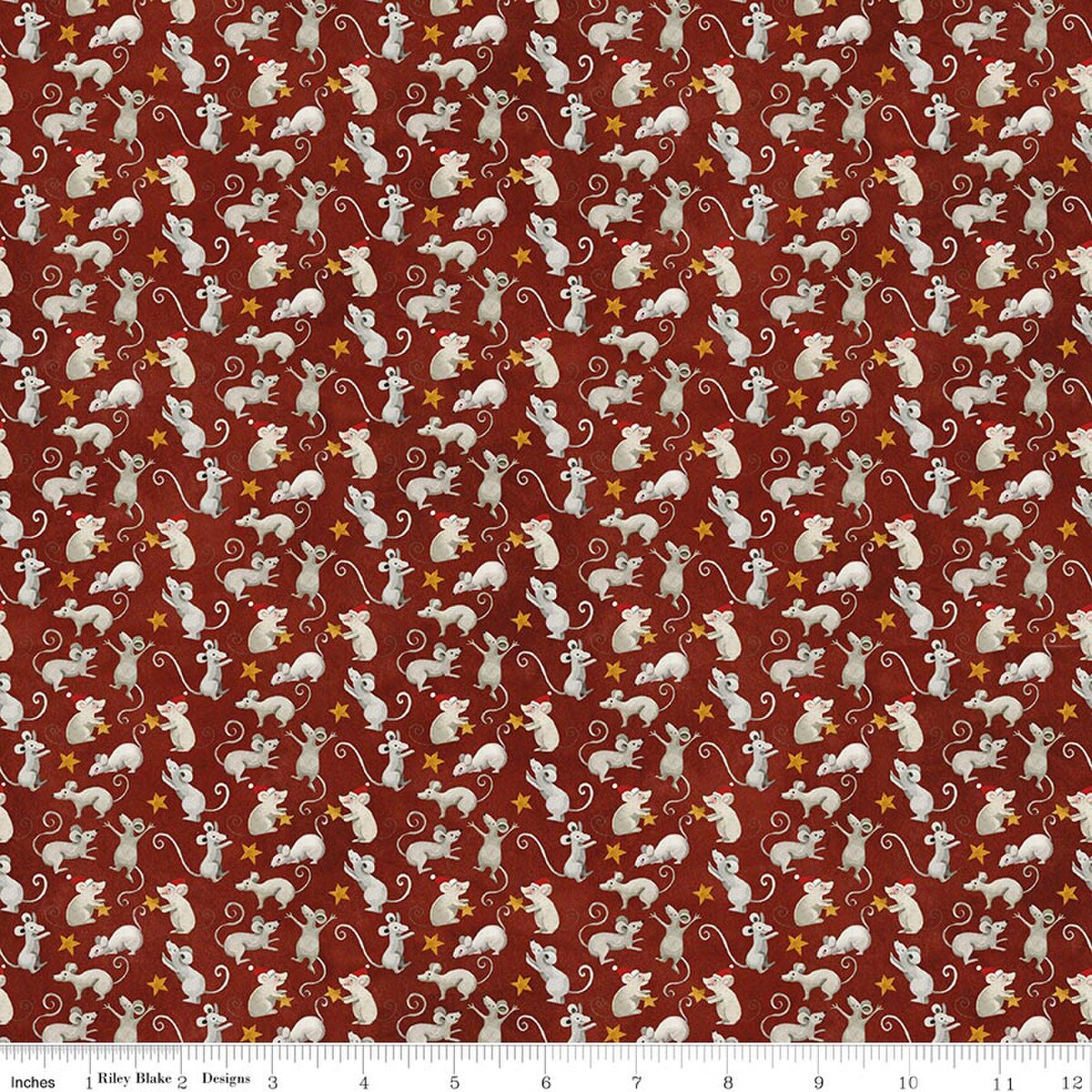 Northern Christmas Mice Red Teresa Kogut Riley Blake Designs C17833­-RED Half Yard