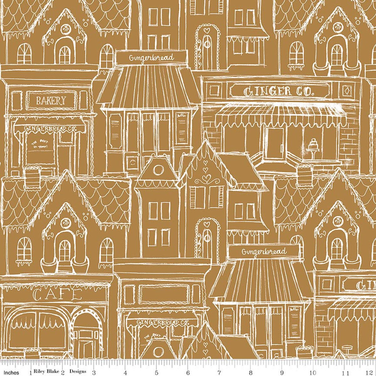 Gingerbread Village Gingersnap J. Wecker Frisch Riley Blake C17843­-GINGERSNAP Half Yard