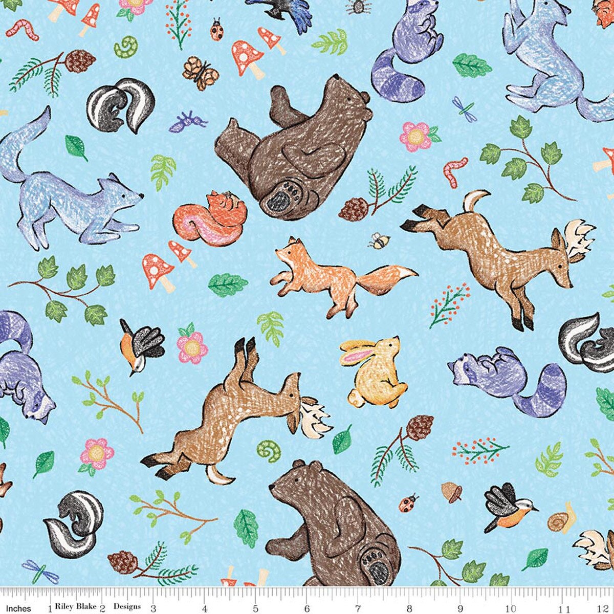 Colorful Critters Main Blue Riley Blake C17910-­BLUE Half Yard