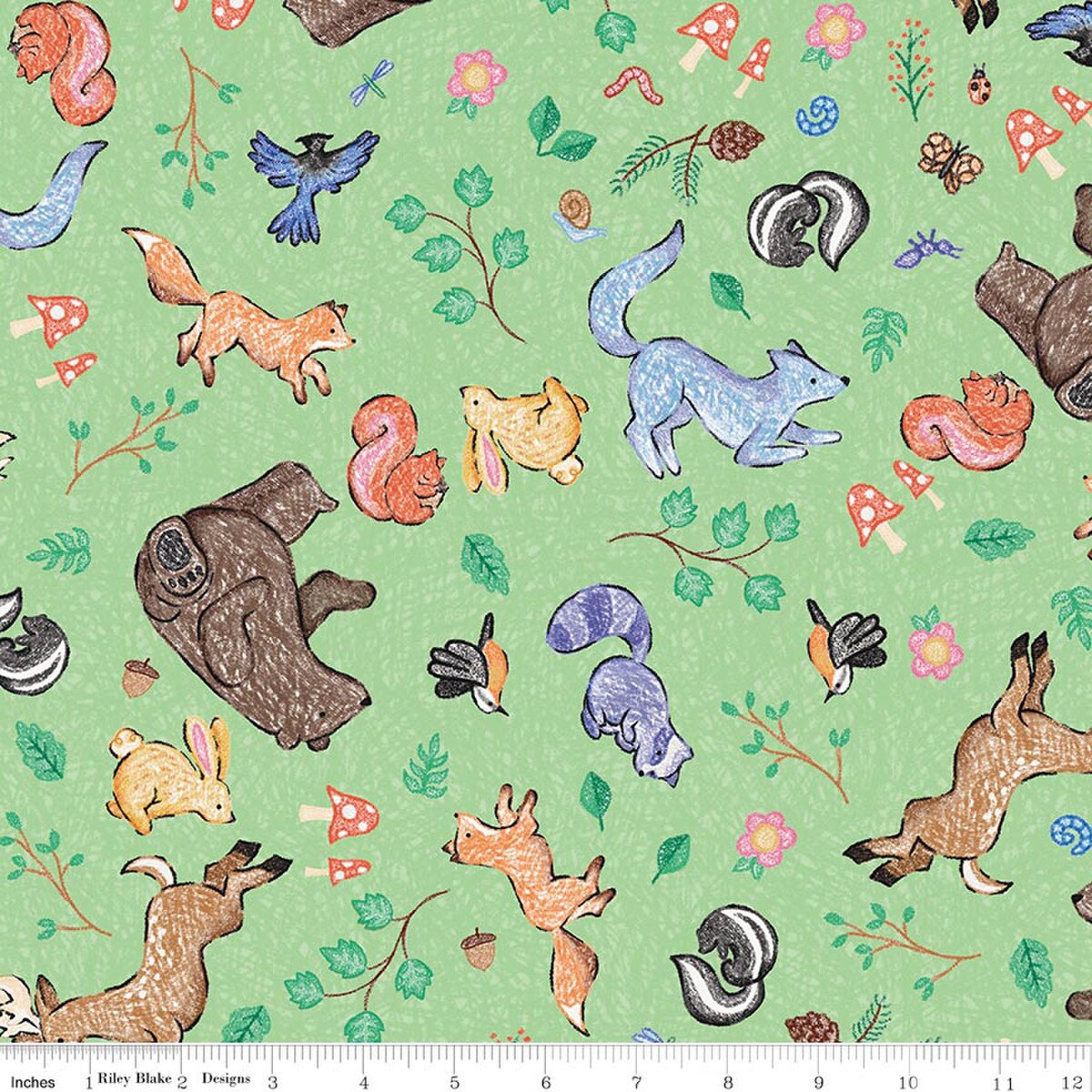 Colorful Critters Main Green Riley Blake C17910­-GREEN Half Yard