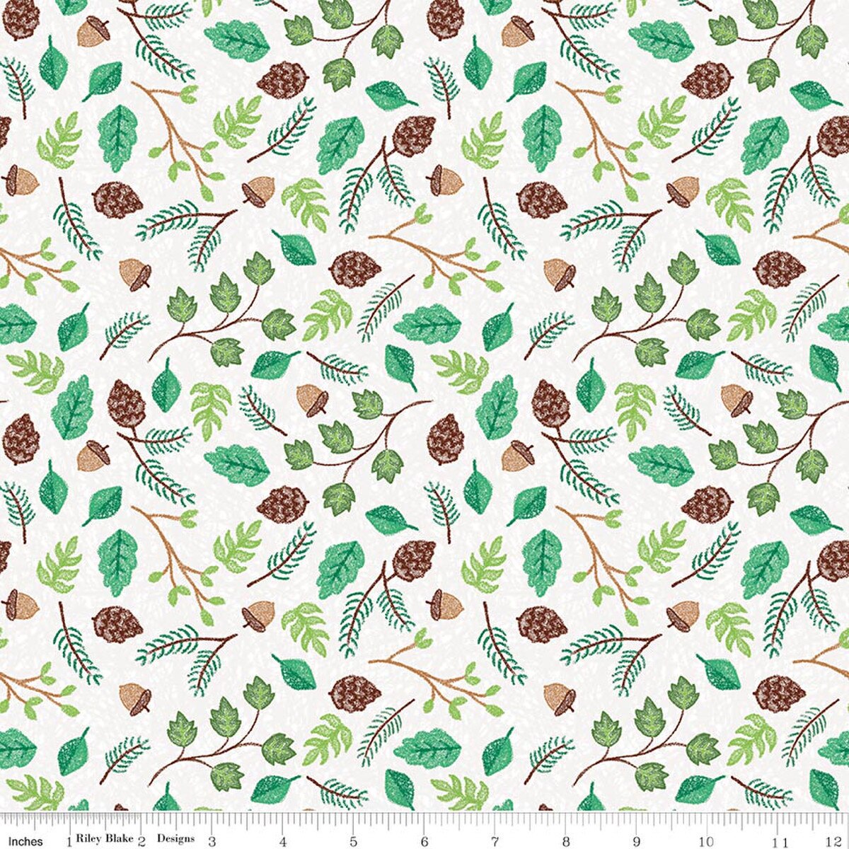 Colorful Critters C17911­-WHITE Botanical White Riley Blake Half Yard