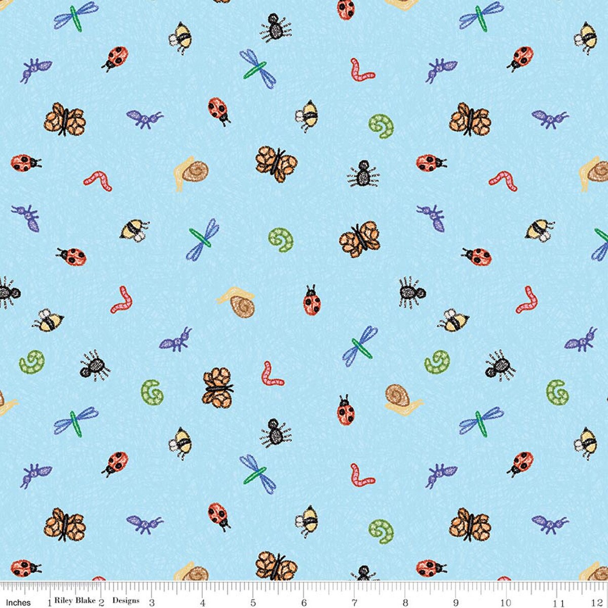 Colorful Critters Bug Toss Blue Riley Blake C17914­-BLUE Half Yard