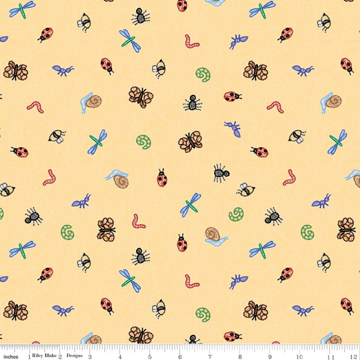 Colorful Critters Bug Toss Yellow Riley Blake C17914­-YELLOW Half Yard