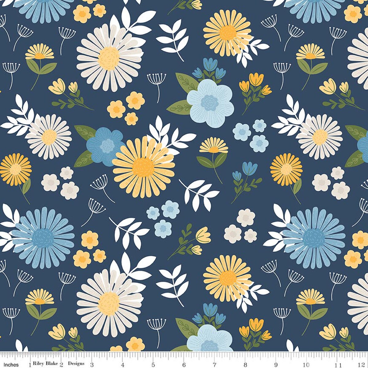 Sunshine & Dandelions C17920­-NAVY Main Navy Traci Reed Riley Blake Half Yard