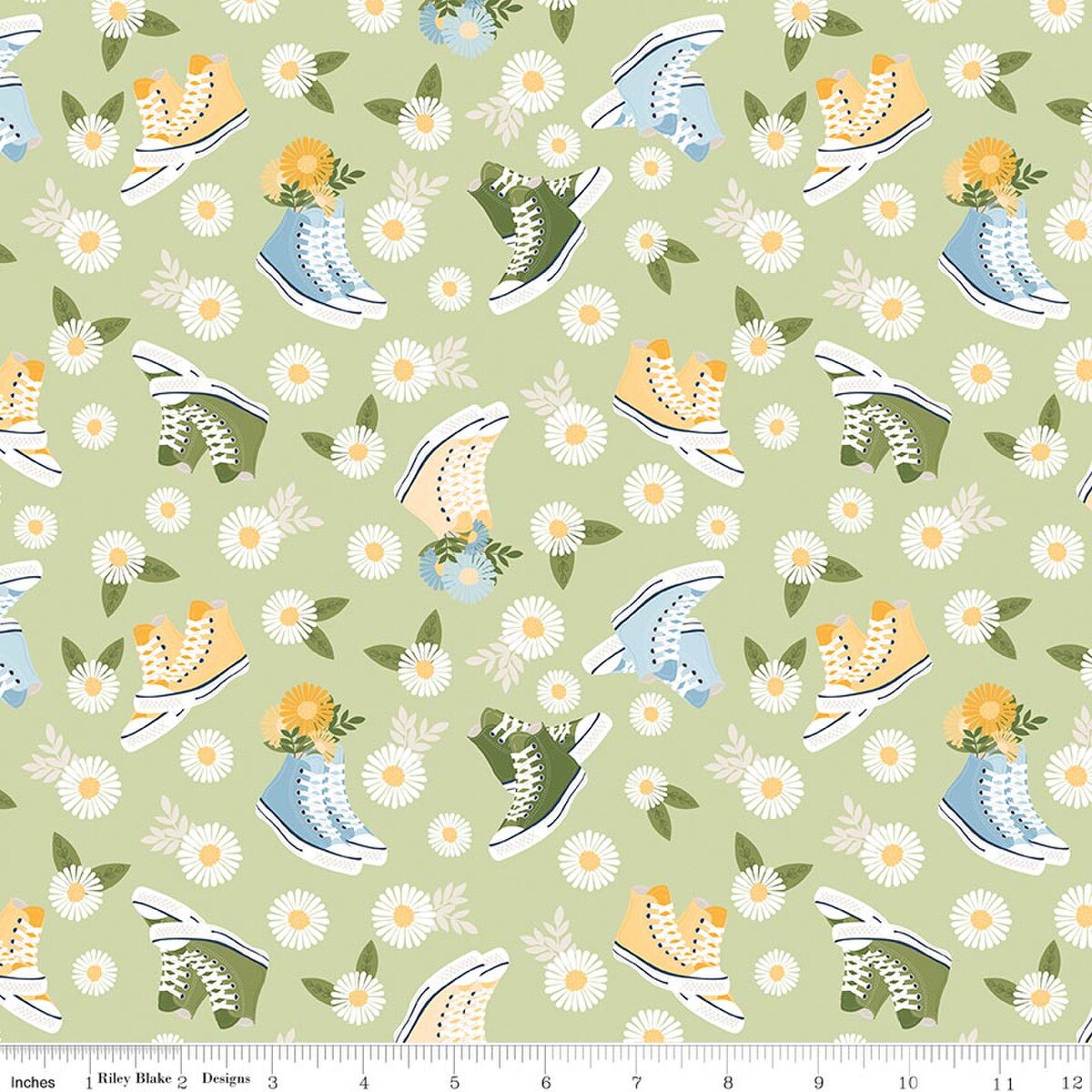 Sunshine & Dandelions C17921­-HONEYDEW Shoes Honeydew Traci Reed Riley Blake Half Yard