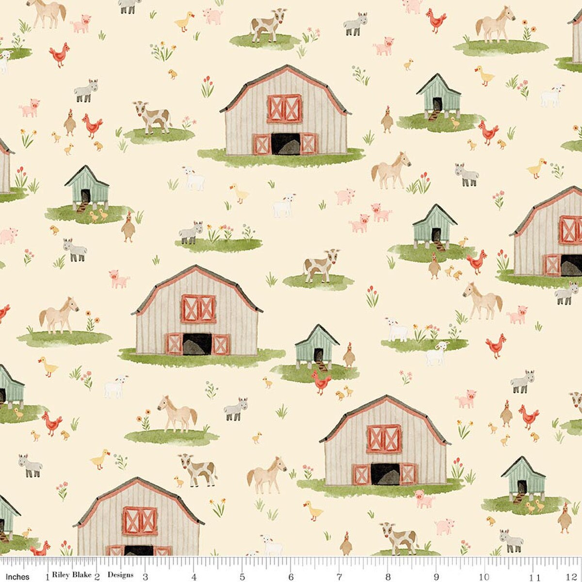 Lil' Farm Friends C17940-­CREAM Main Kelsey Carlson Riley Blake Half Yard