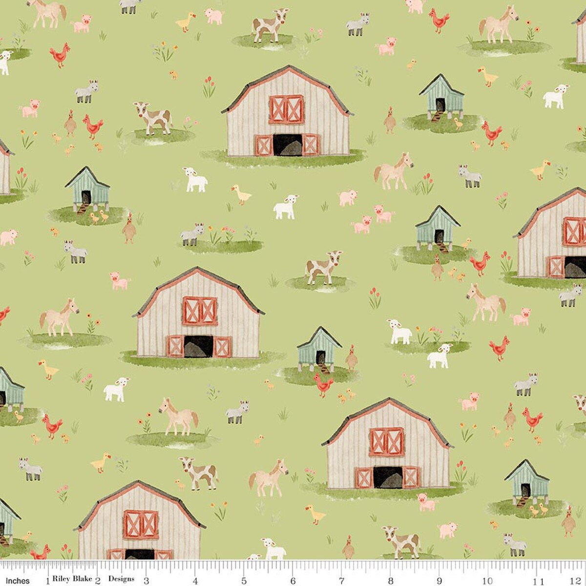 Lil' Farm Friends C17940­-HONEYDEW Main Kelsey Carlson Riley Blake Half Yard