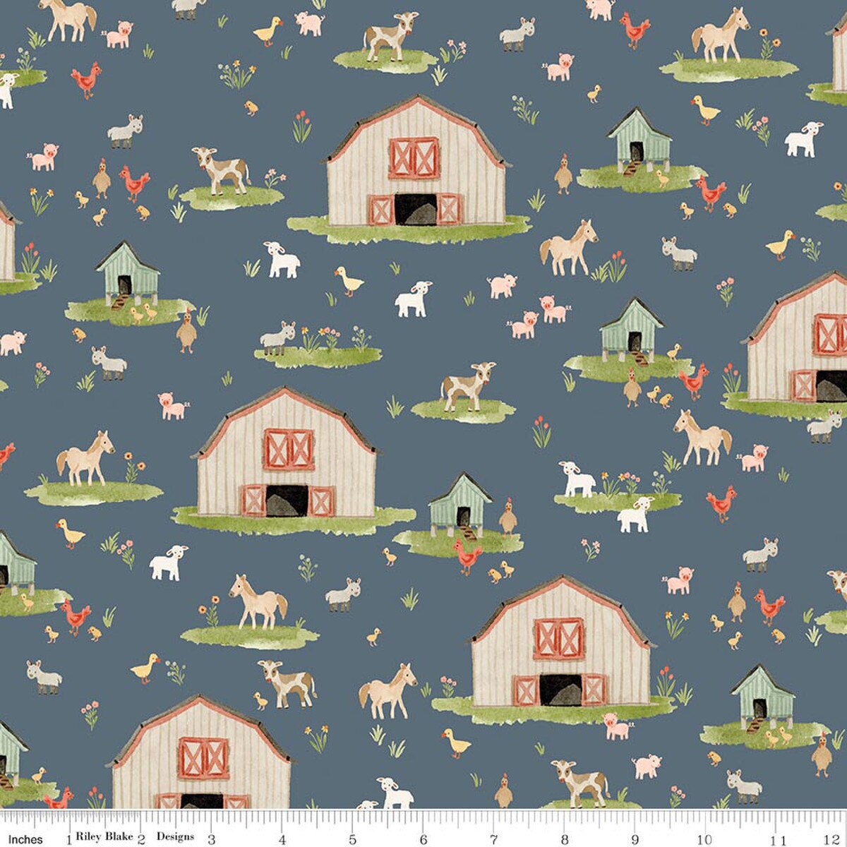 Lil' Farm Friends C17940­-THUNDER Main Kelsey Carlson Riley Blake Half Yard