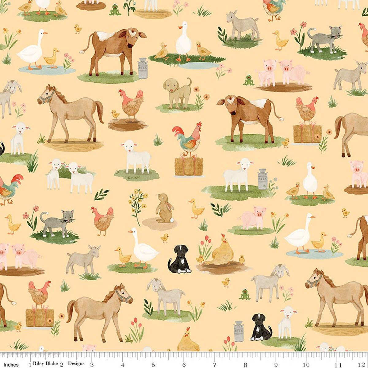 Lil' Farm Friends C17941­-BUTTER Animals  Kelsey Carlson Riley Blake Half Yard