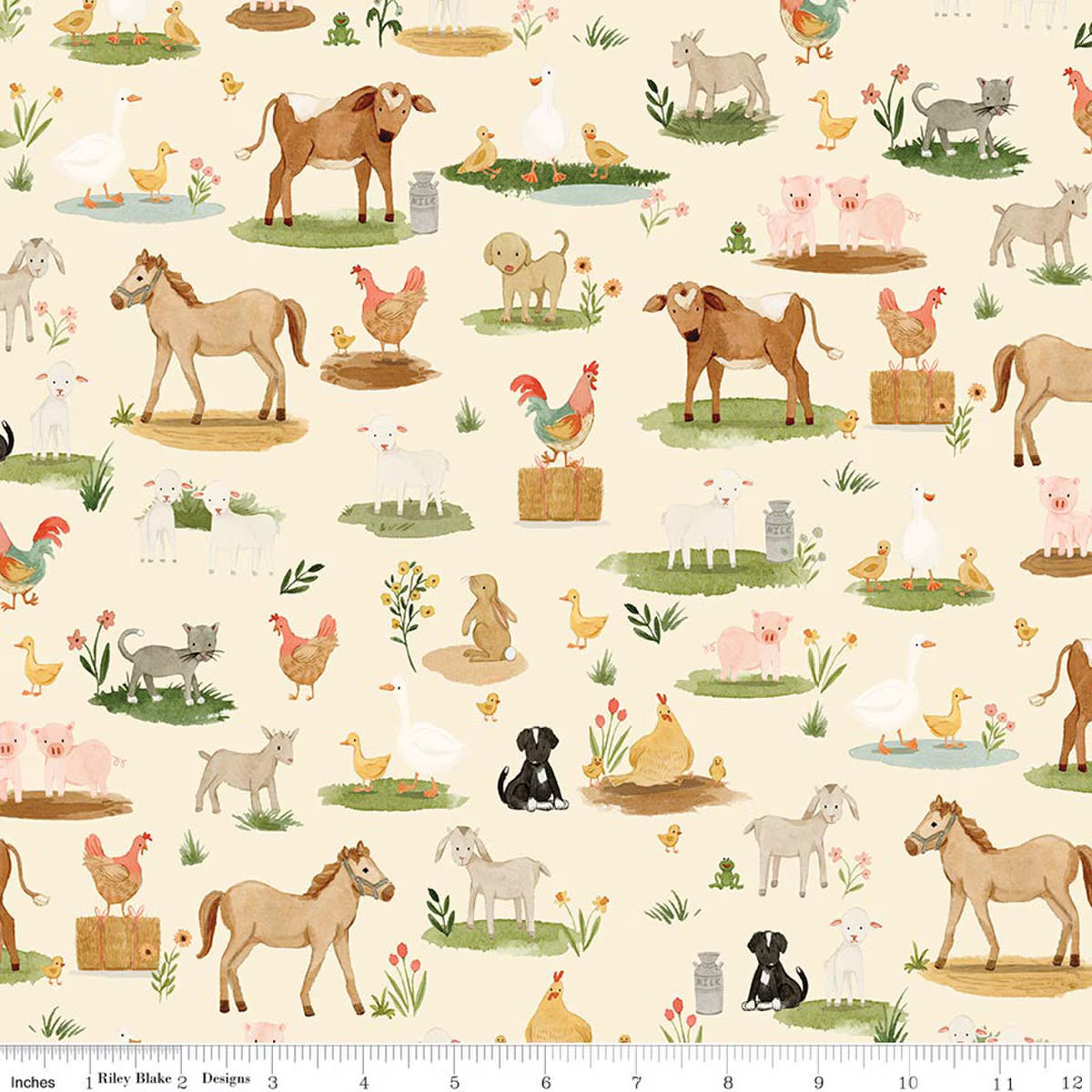 Lil' Farm Friends C17941­-CREAM Animals Kelsey Carlson Riley Blake Half Yard