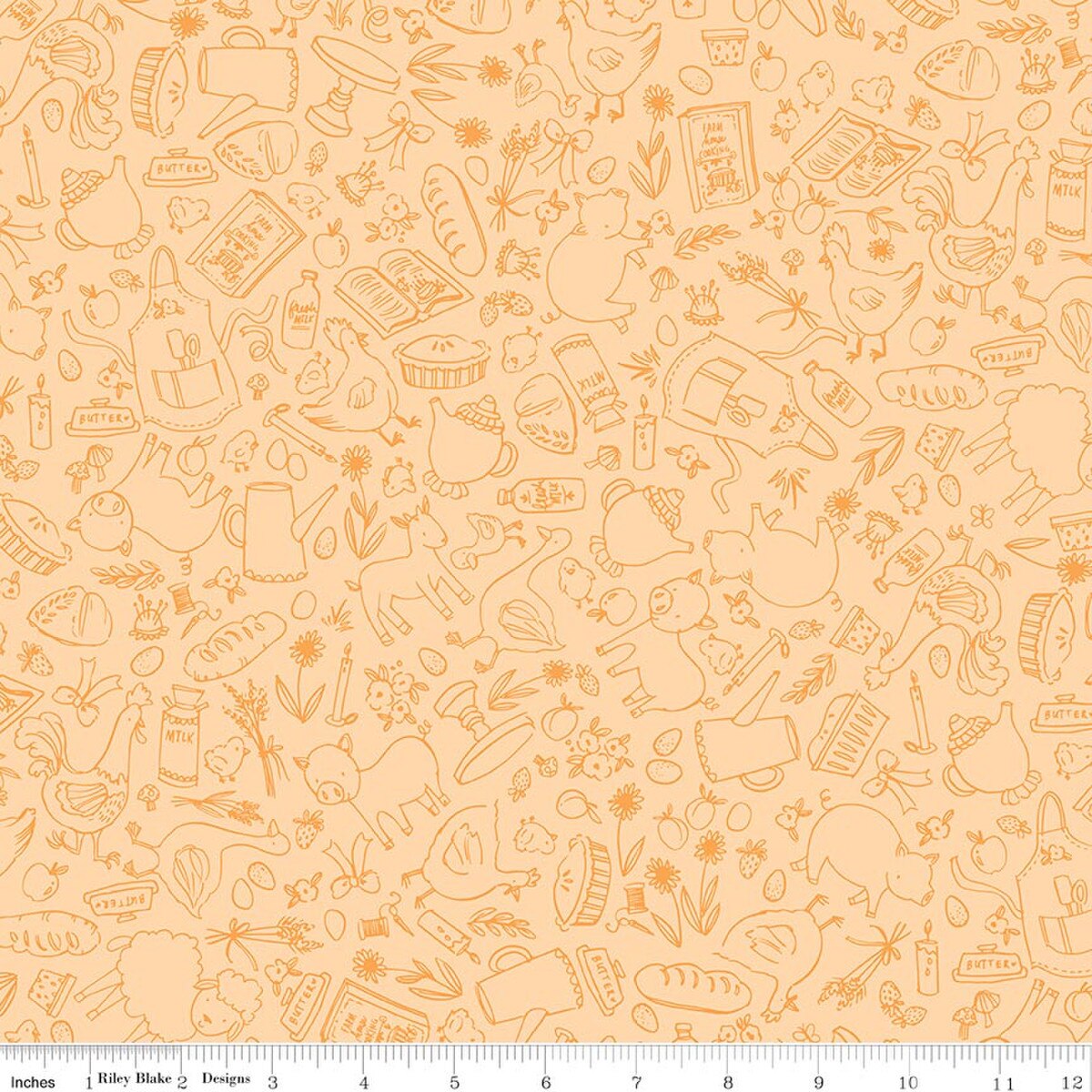 Lil' Farm Friends C17942­-BUTTER Farm Outlines  Kelsey Carlson Riley Blake Half Yard