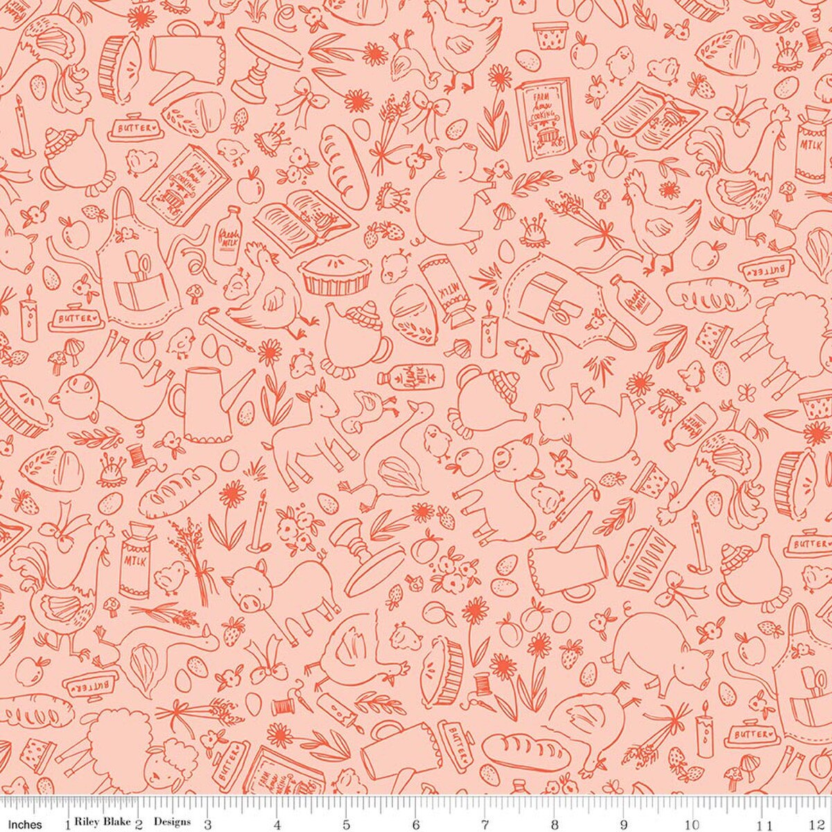 Lil' Farm Friends C17942­-PINK Farm Outlines Kelsey Carlson Riley Blake Half Yard
